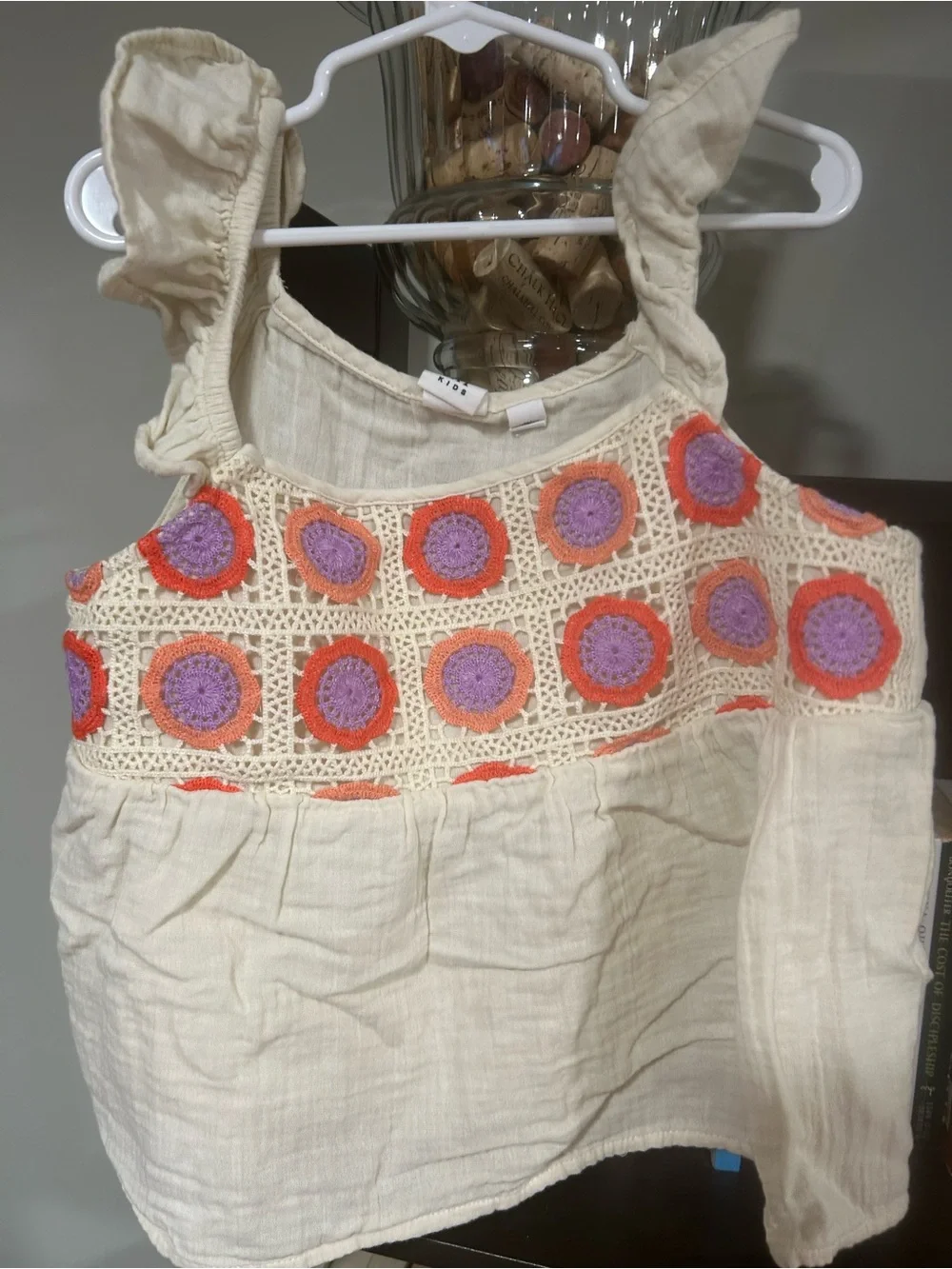 GAP Cream Tank Top with Purple & Orange Crochet Circles